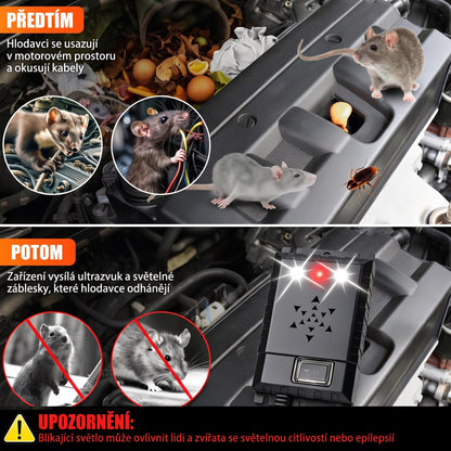 Motorový prostor před a po nasazení odpuzovače kun a hlodavců